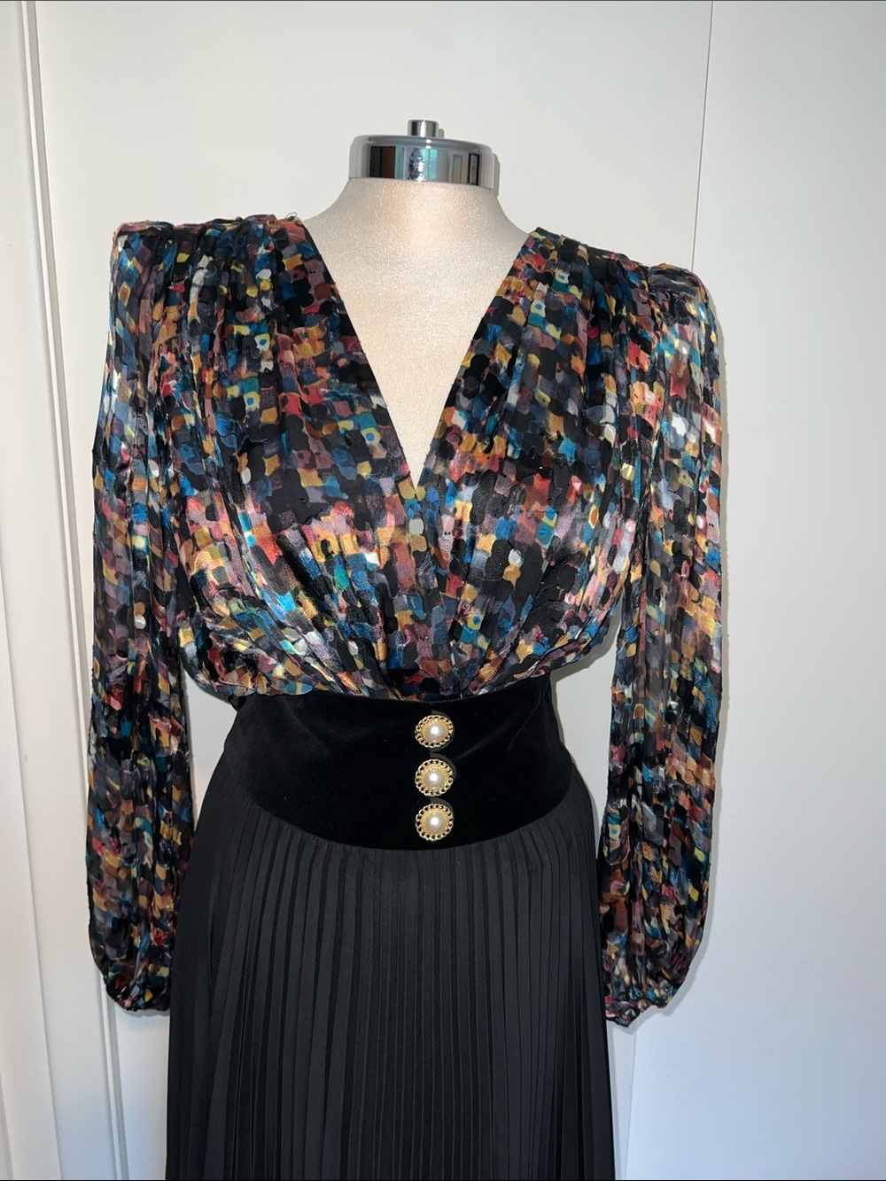V-Neck Multicolor Printed Wrap Blouse - Women